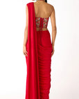 The Sunset Red Draped Saree  - Ready to Ship