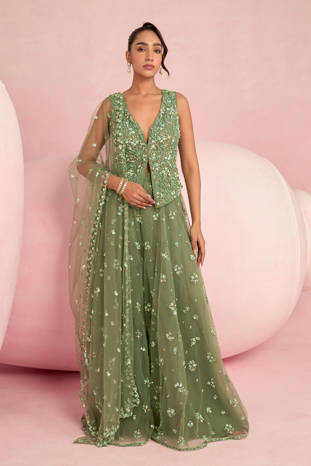 Prevasu - Sage Green Sharara Set - New Arrivals Women - Sunny's Bridal Prevasu - Sage Green Sharara Set - New Arrivals Women - Sunny's Bridal