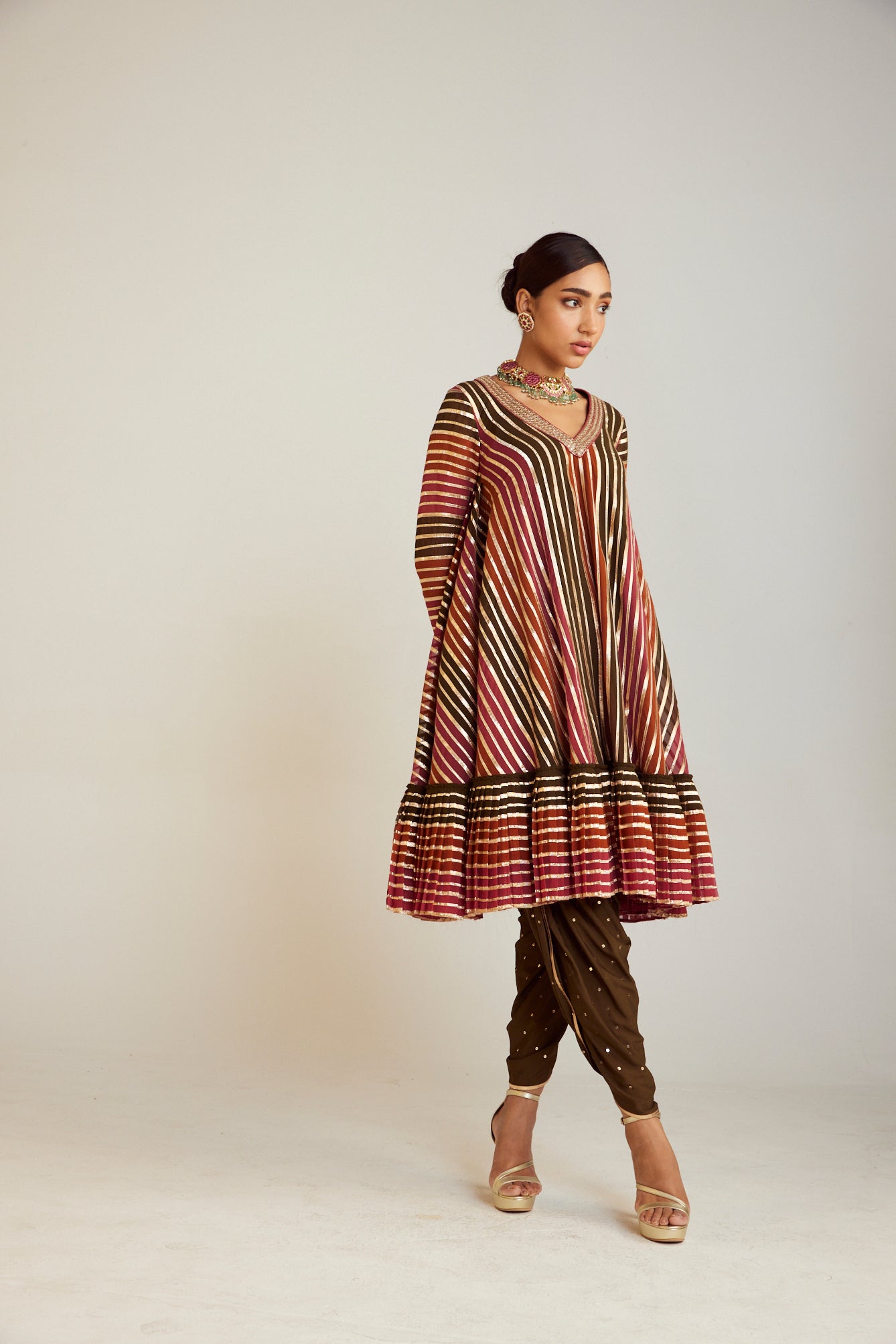 Olive Green A Line Dhoti Kurta Set