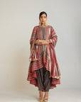 Charcoal Grey Round Neck Asymmetrical Kurta Dhoti Set