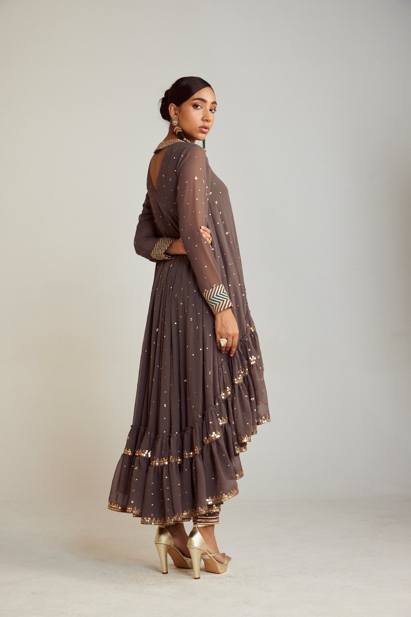 Charcoal Grey Asymmetrical Kurta Pant Set