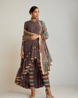 Charcoal Grey Round Neck Asymmetrical Kurta Pant Set