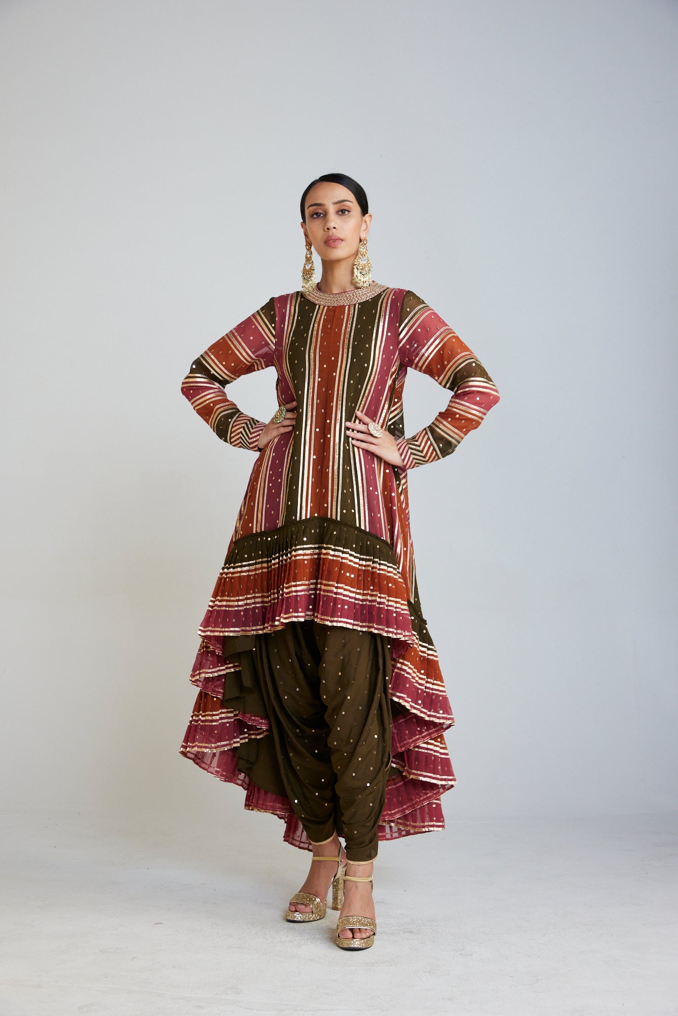 Olive Green Asymmetrical Kurta Set
