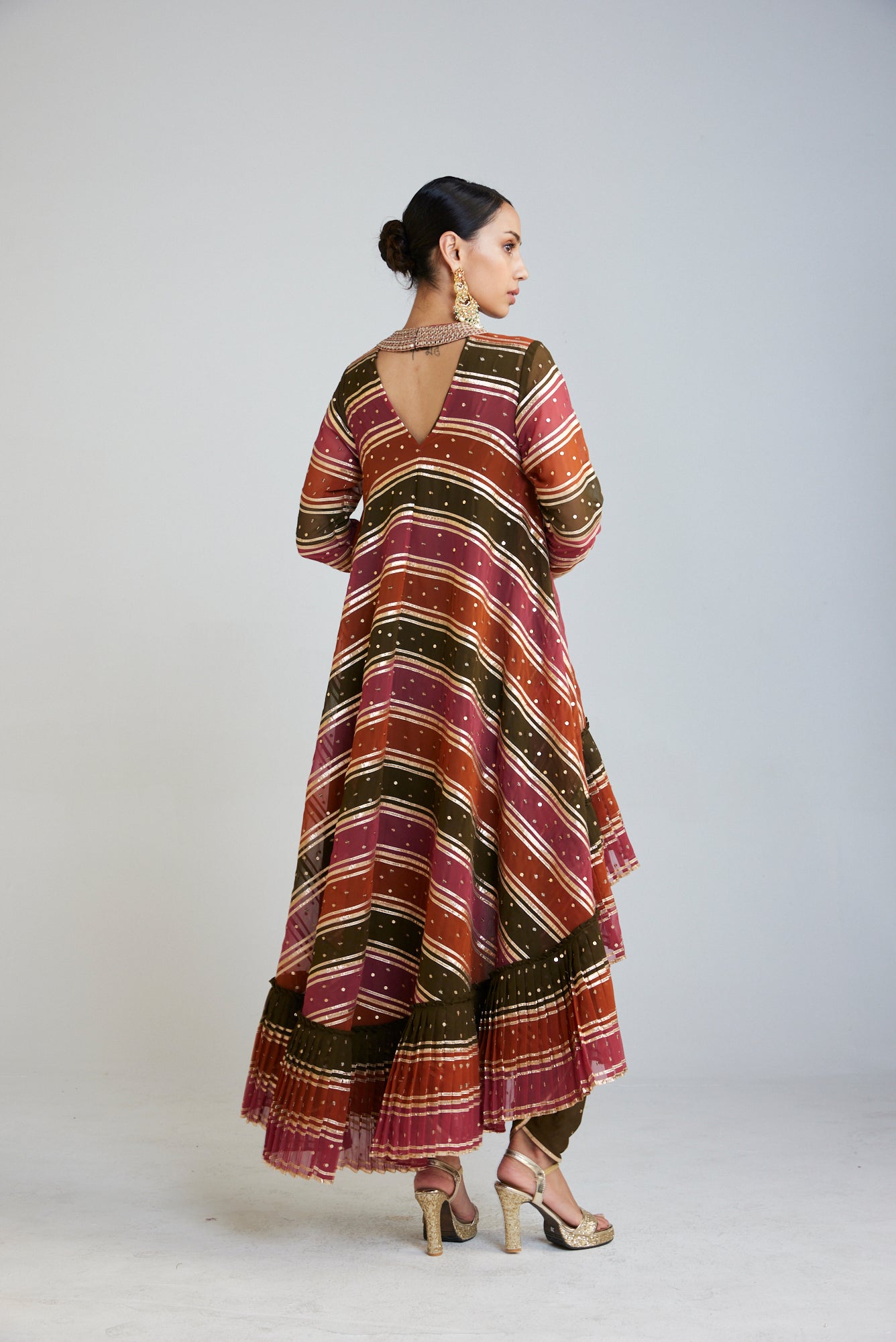 Olive Green Asymmetrical Kurta Set