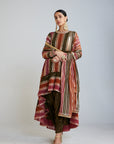 Olive Green Round Neck Asymmetrical Kurta Set