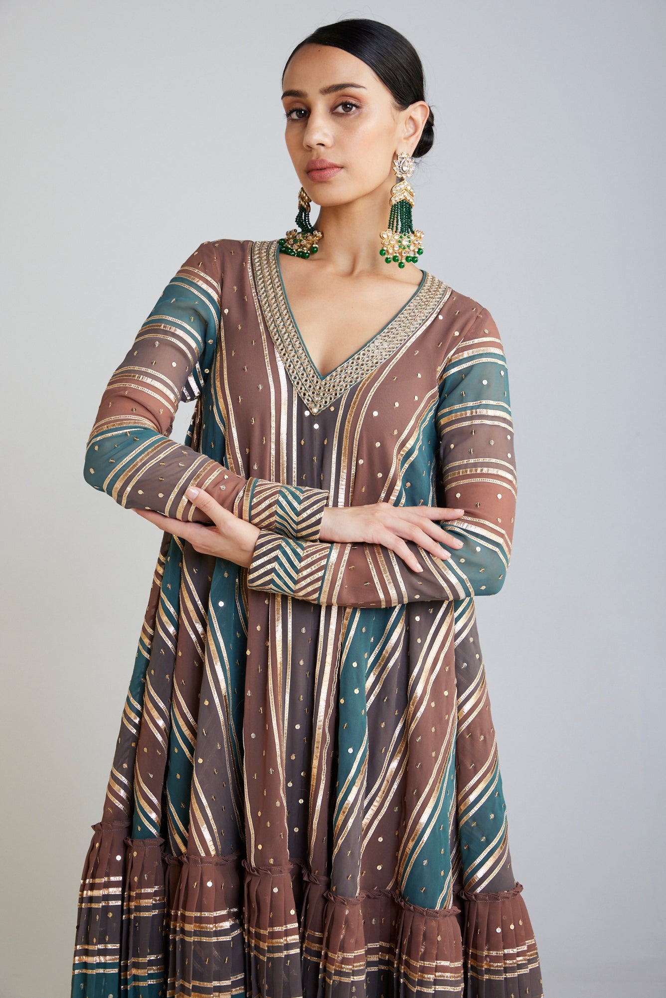 Mud Green Cheeta A Line Dhoti Kurta Set