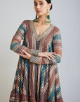 Mud Green Cheeta A Line Dhoti Kurta Set