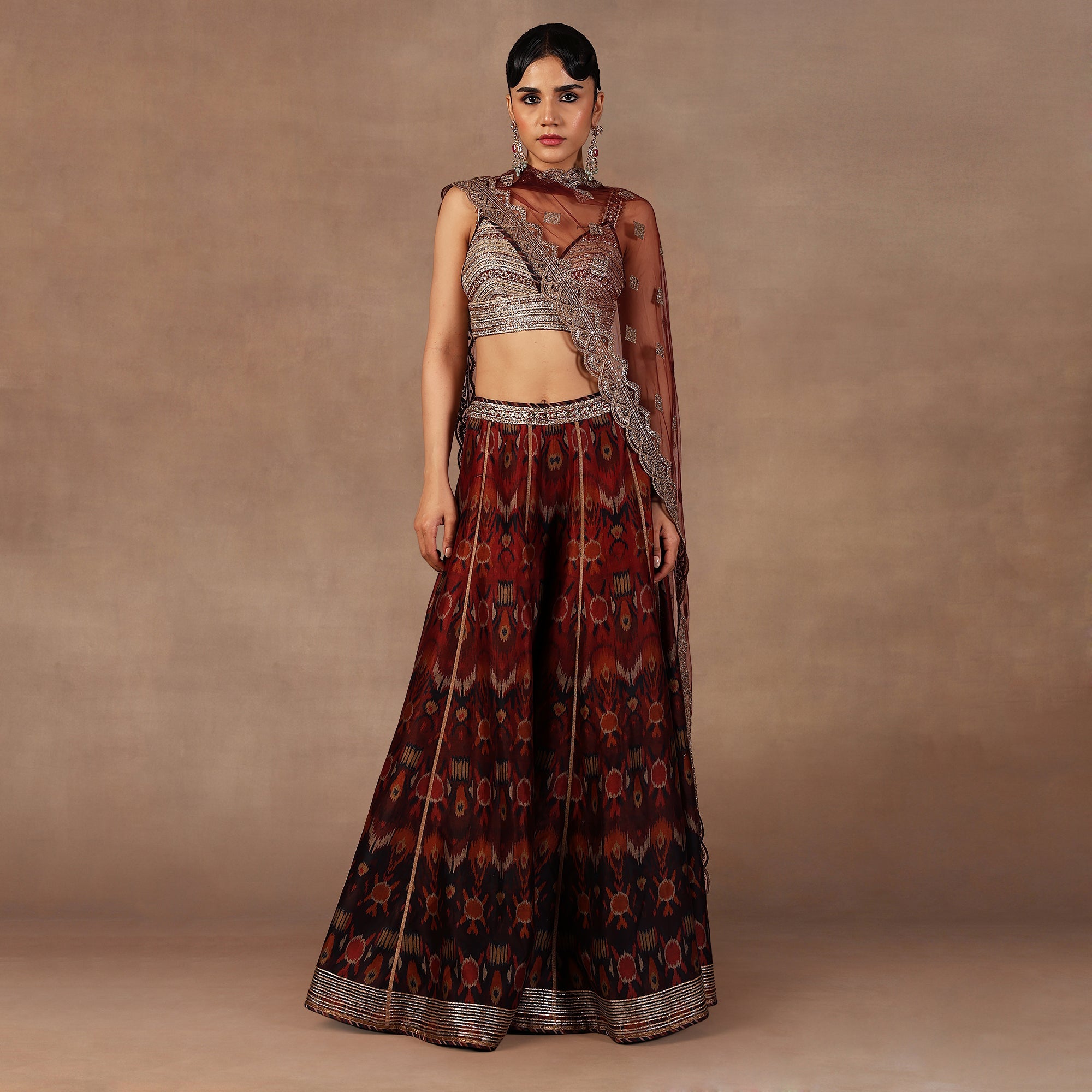 Red - Burgundy Ombre Sharara Set