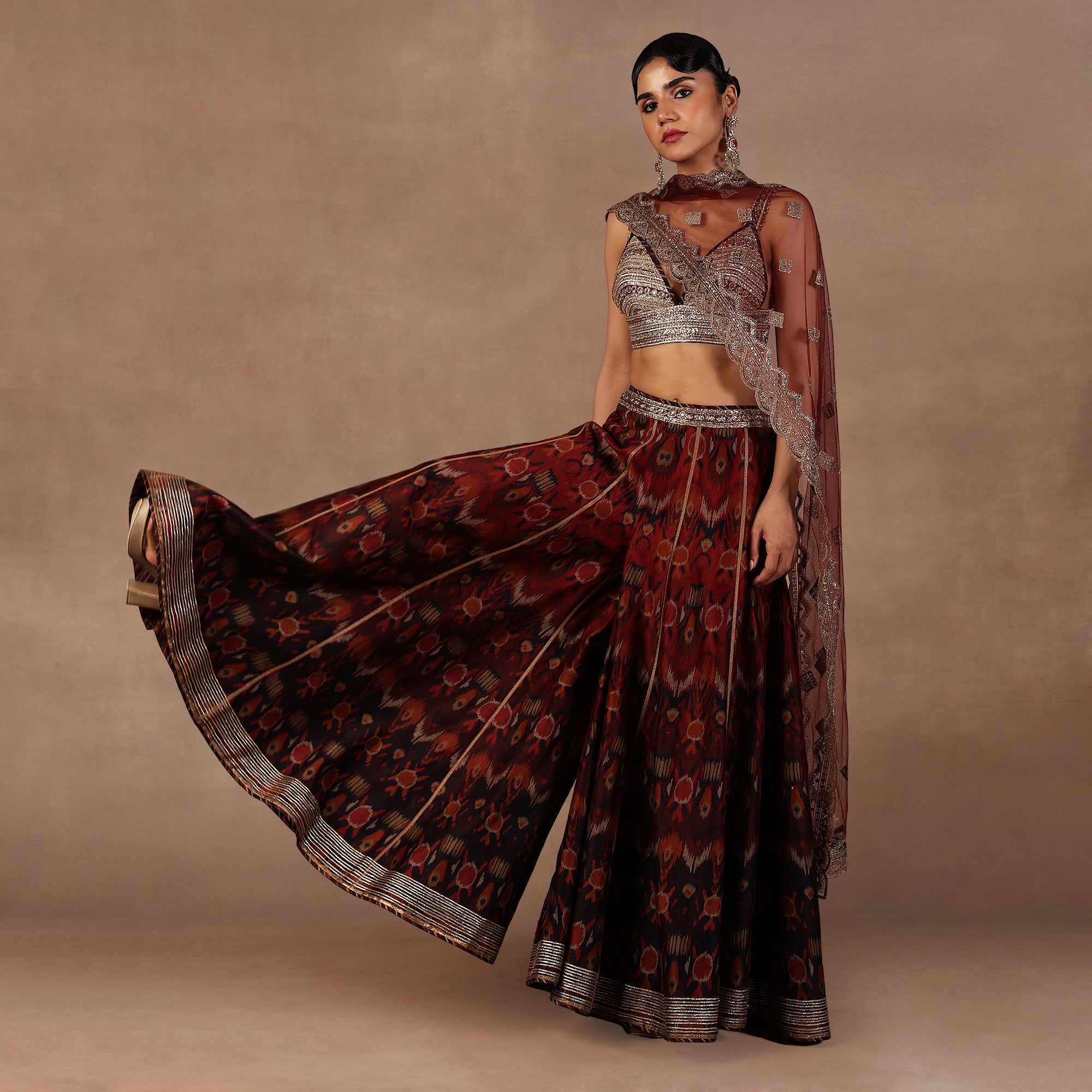 Red - Burgundy Ombre Sharara Set