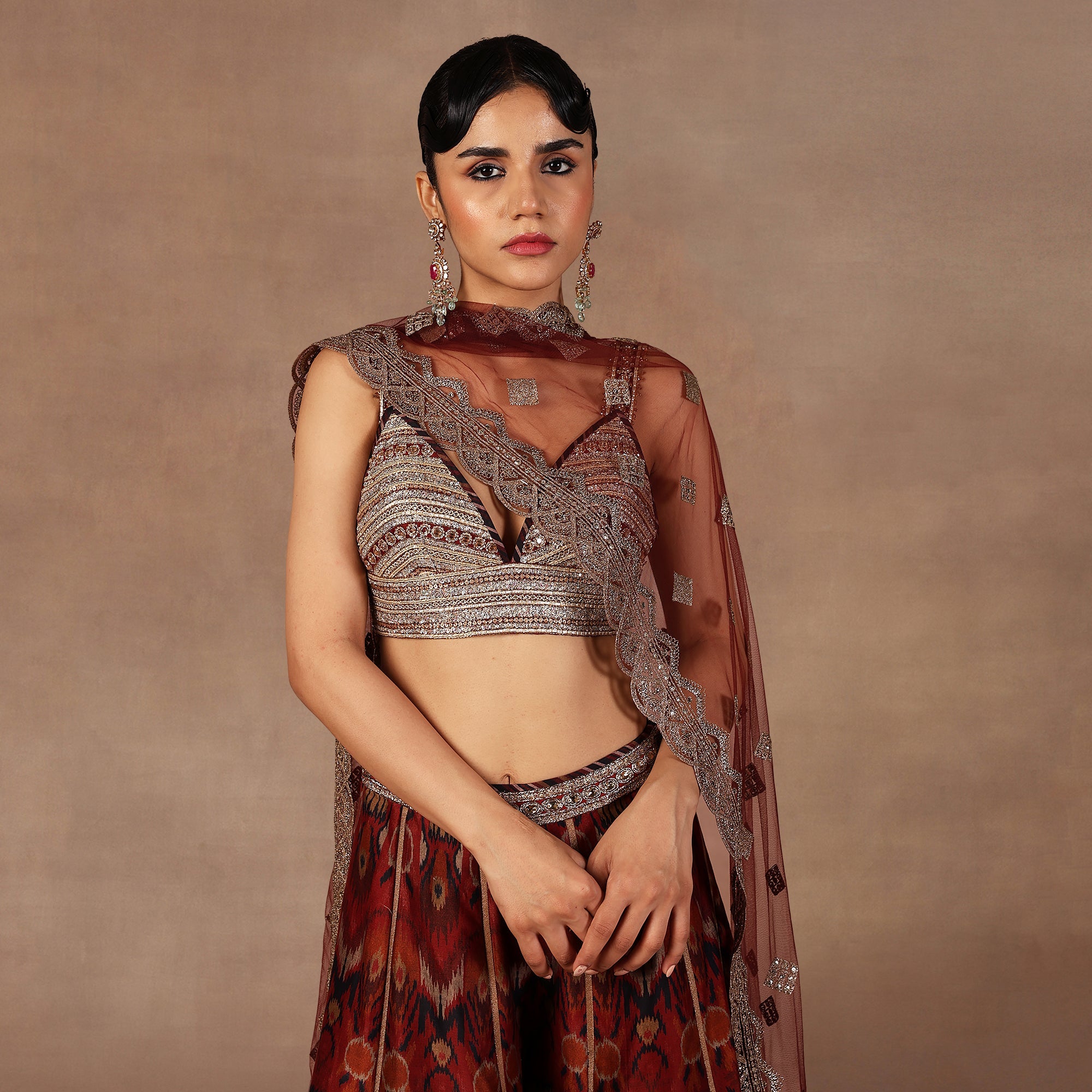 Red - Burgundy Ombre Sharara Set