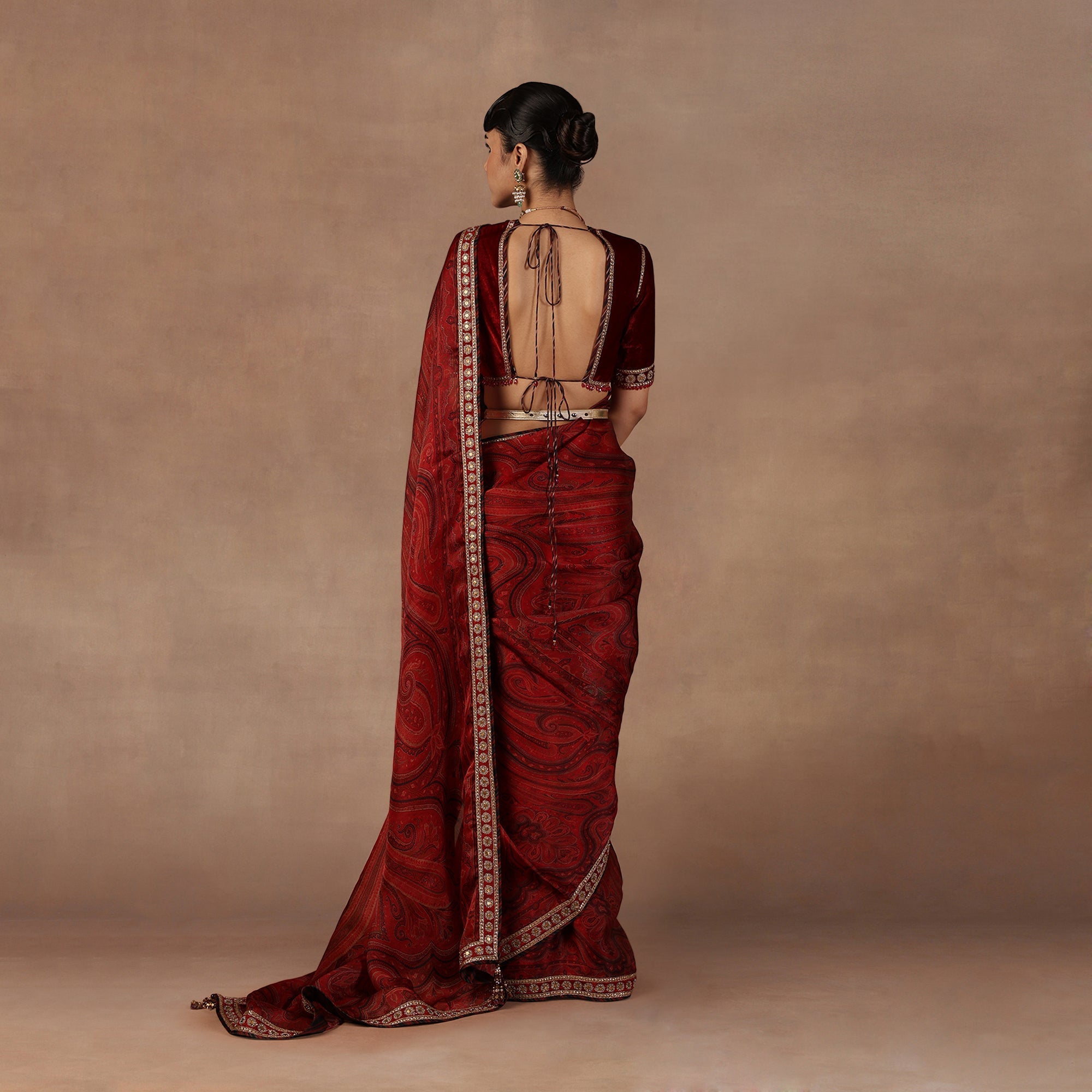 Red Jamawar Saree Set
