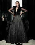 Florin Cutwork Lehenga With Asymmetrical Feather Cape