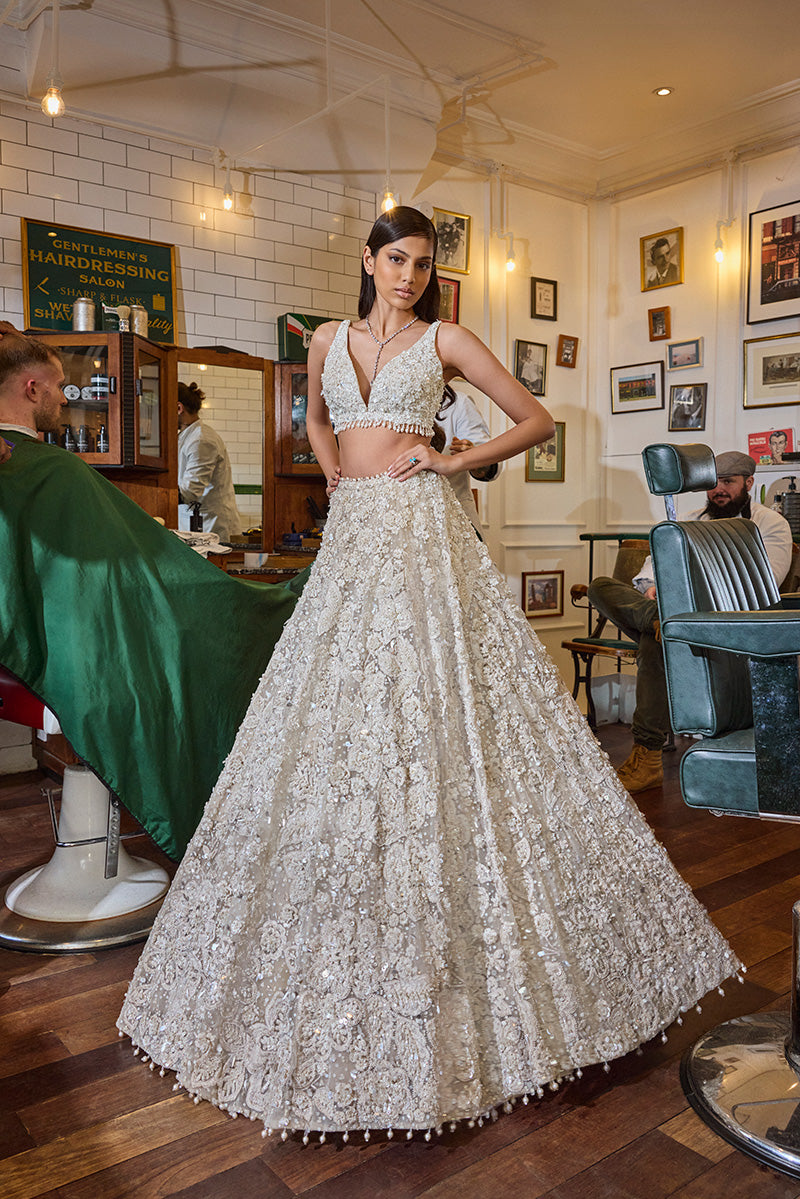 Ivory Three - Dimensional Floral Lehenga Set 1