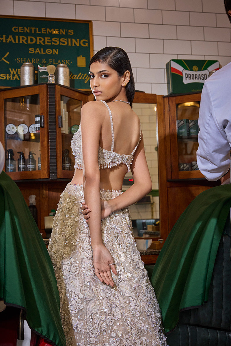 Ivory Three - Dimensional Floral Lehenga Set 3