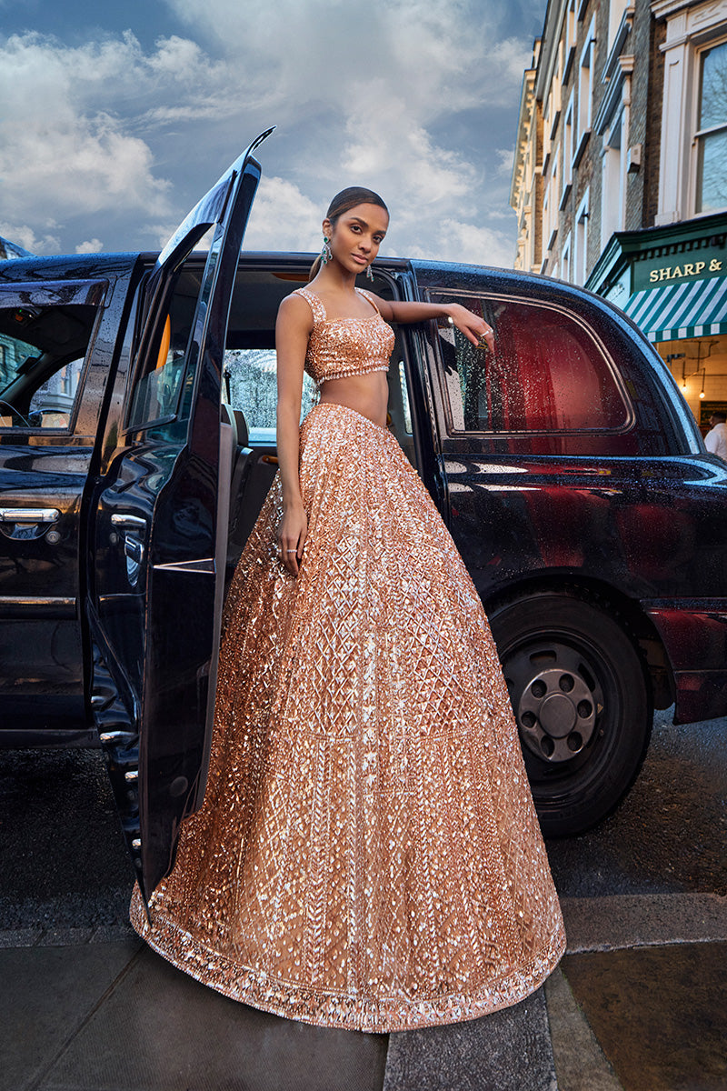 Peach Sequin Lehenga Set 1