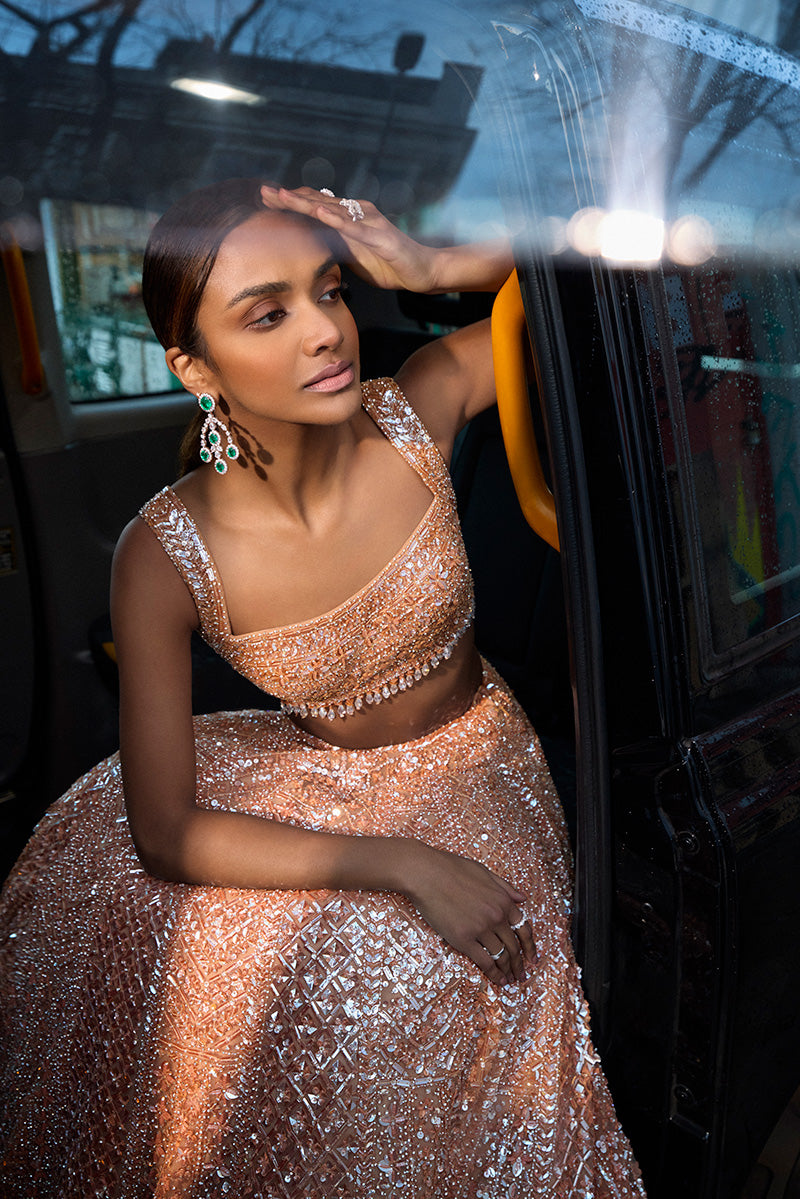 Peach Sequin Lehenga Set 2