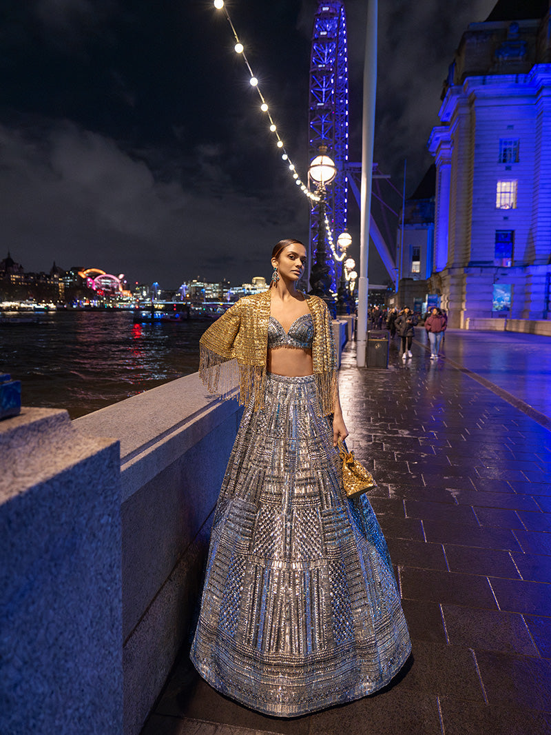 Antique Silver Sequin Lehenga Set 1