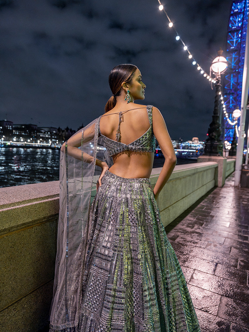 Antique Silver Sequin Lehenga Set 3