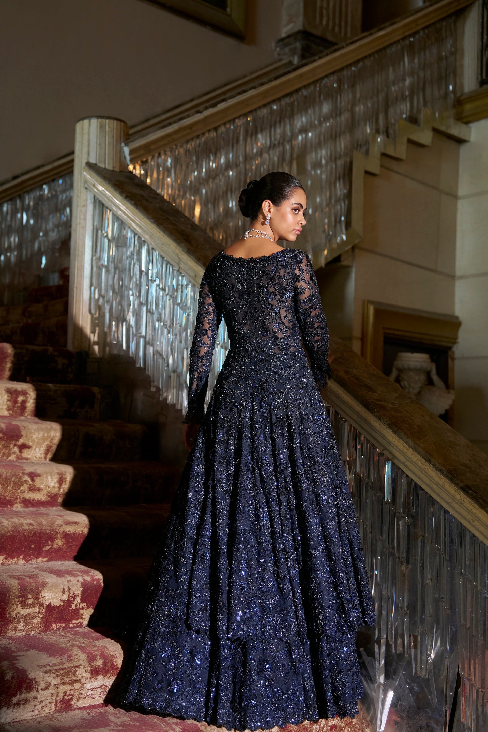 Midnight Blue Jacket Lehenga Set