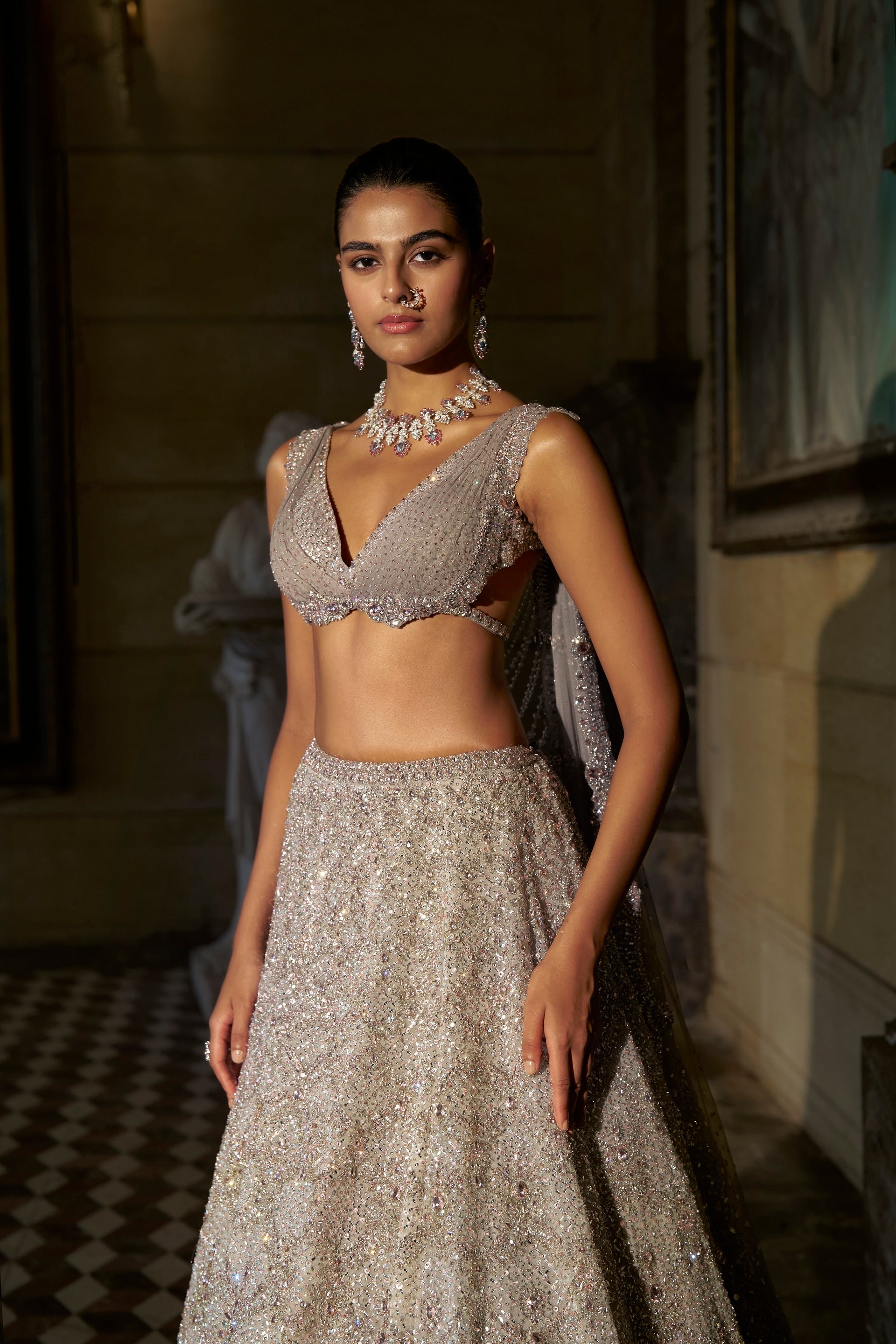Pink Crystal Lehenga Set