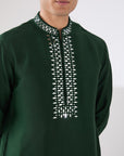 Green Silk Mirror Embroidered Kurta Set - Ready to Ship