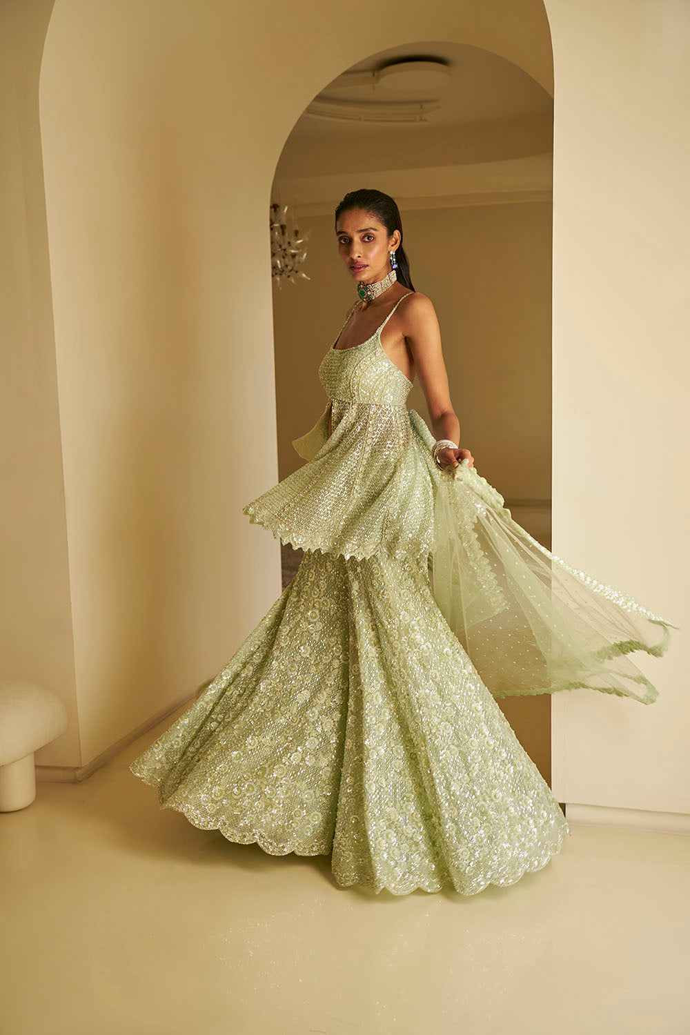 Mint Green Sequin Sharara Set- Ready To Ship