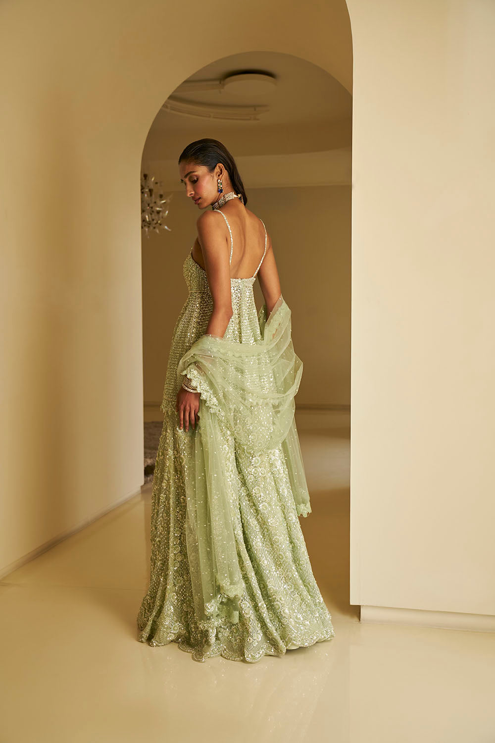 Mint Green Sequin Sharara Set- Ready To Ship
