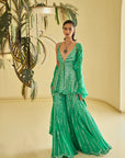 Green Mirror Work Sharara Set - Ready to Ship