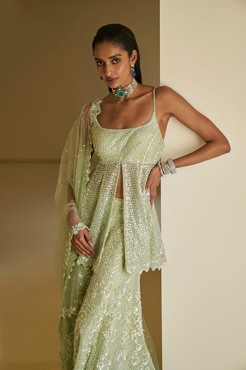 Mint Green Sequin Sharara Set- Ready To Ship