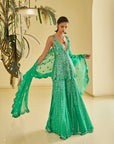 Green Mirror Work Sharara Set - Ready to Ship