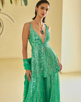 Green Mirror Work Sharara Set - Ready to Ship