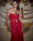 Off-Shoulder Red Sharara Set