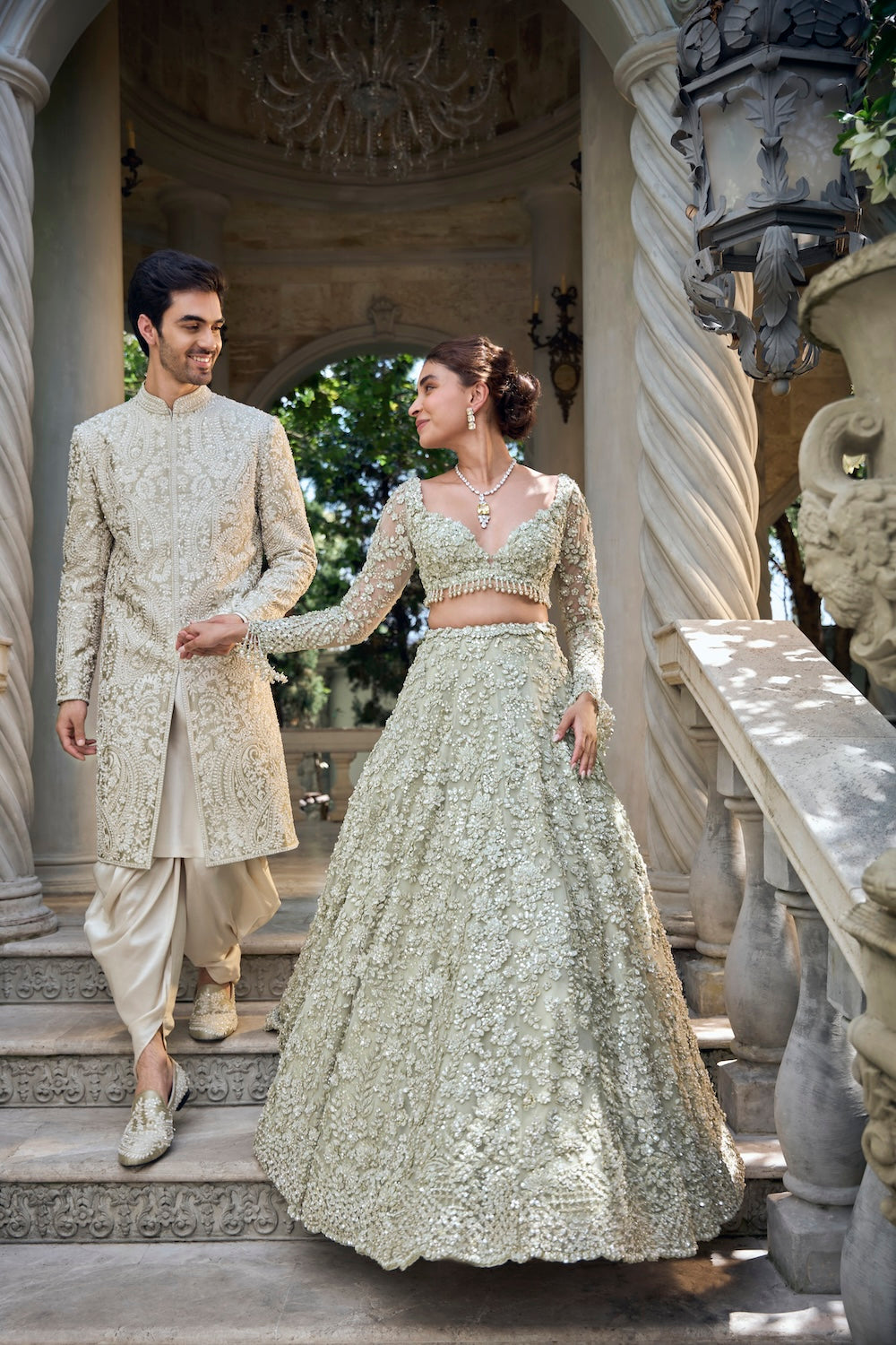 green emerald velvet dress Hina khan in treasure organza lehenga- Green