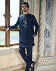 Persian Blue Mirror Open Sherwani Set