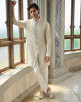 Beige Mirror Work Sherwani Set