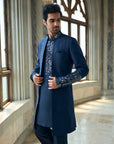 Persian Blue Mirror Open Sherwani Set