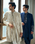 Persian Blue Mirror Open Sherwani Set