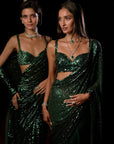 Emerald Green Ombre Sequin Georgette Saree