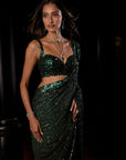Emerald Green Ombre Sequin Georgette Saree
