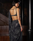 Steel Blue Crystal Georgette Saree