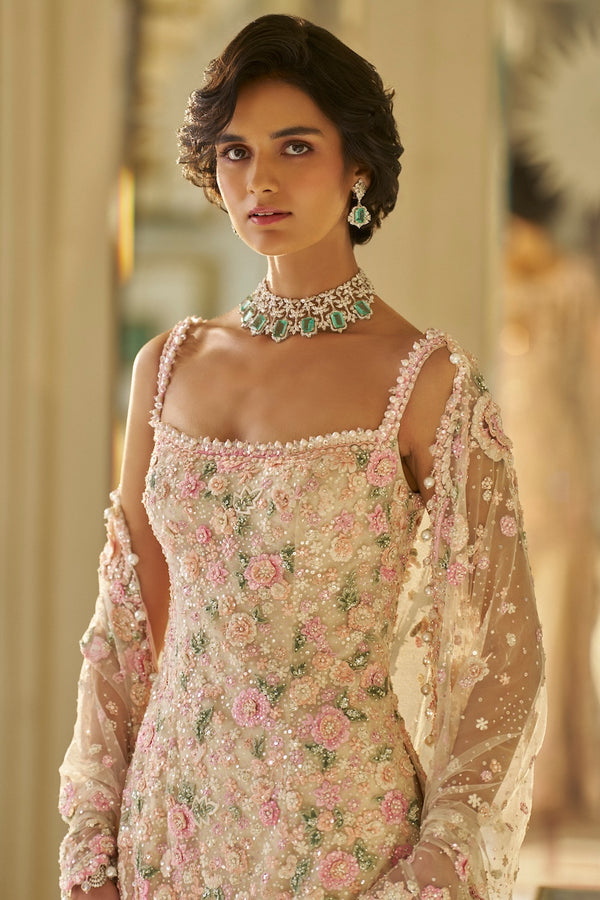 Nude Multi-Coloured Three-Dimensional Sharara Set Details
