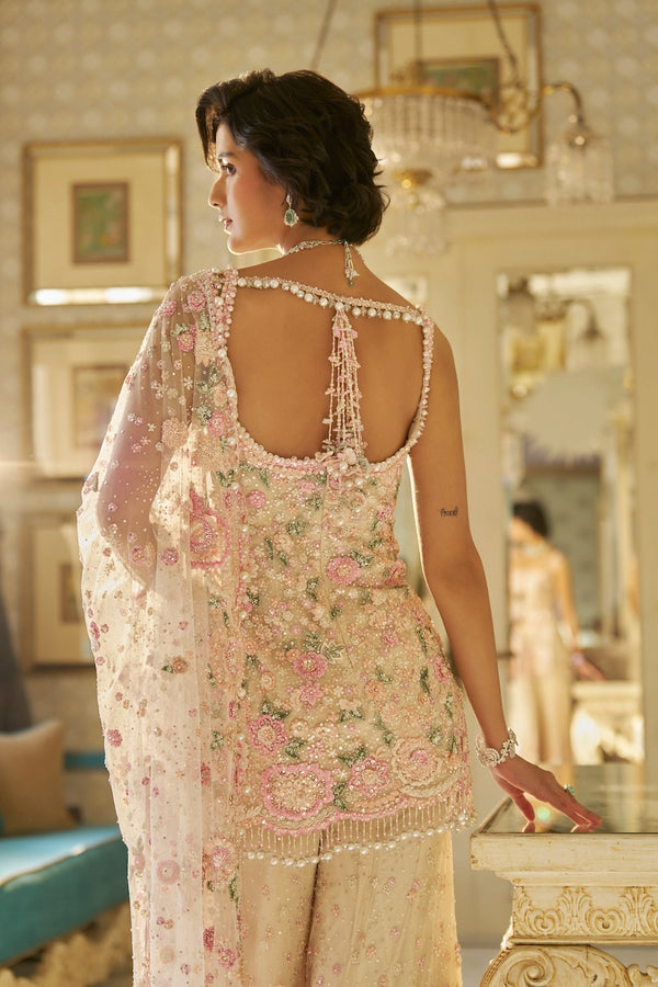 Nude Multi-Coloured Three-Dimensional Sharara Set Back