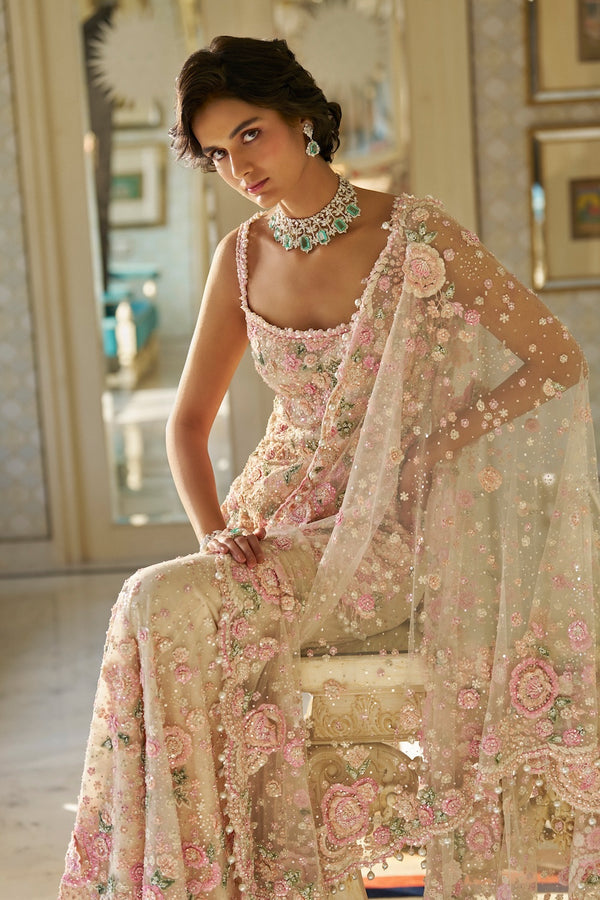 Nude Multi-Coloured Three-Dimensional Sharara Set Full 2