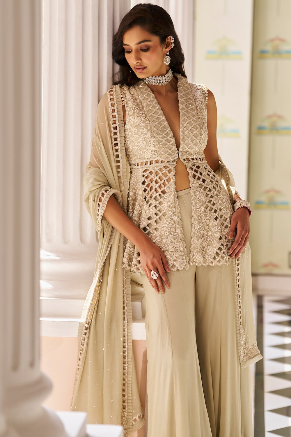 Mint Green Cut Work Sharara Set Full 2