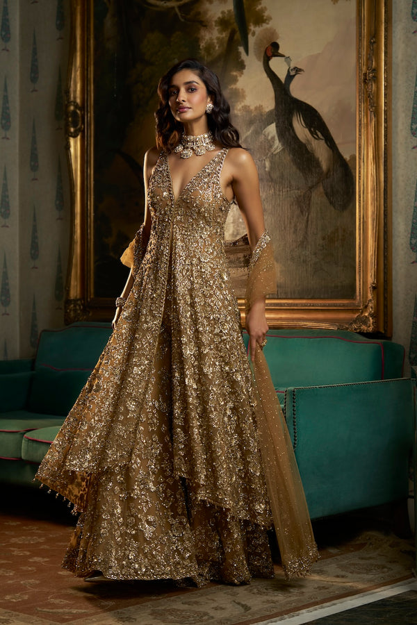 Antique Gold High-Low Sharara Set Full 2