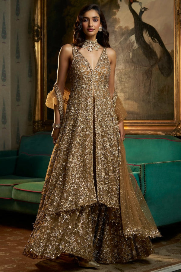 Antique Gold High-Low Sharara Set Full