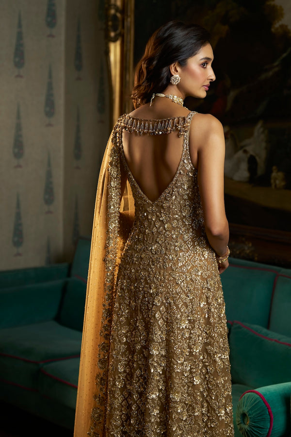 Antique Gold High-Low Sharara Set Back