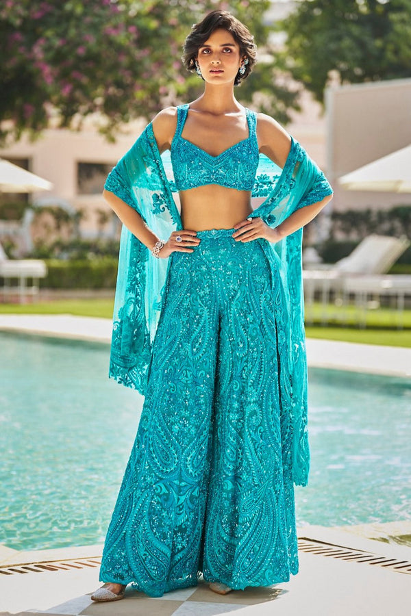 Turquoise Paisley Sharara Set Full