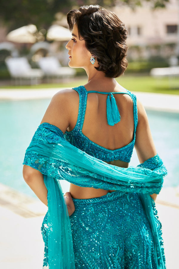 Turquoise Paisley Sharara Set Back