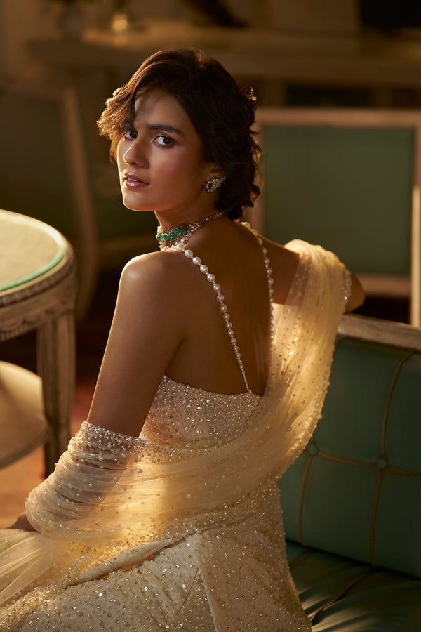 Ivory Pearl Sharara Set Back
